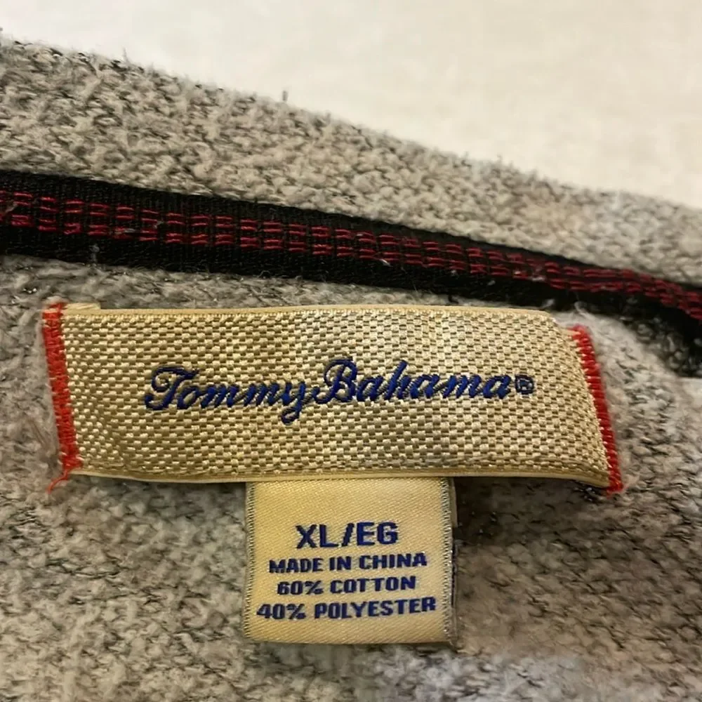 Tommy Bahama- Grey Pullover Crew Neck Red Logo Fleece Lined Sweater- Size XL